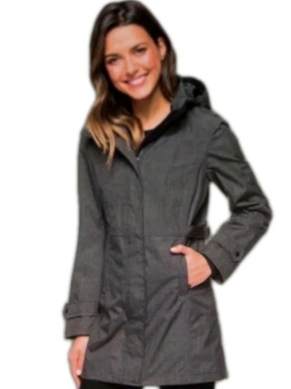 Costco Kirkland Charcoal Grey Trench Coat Hooded Full Zip City Travel Minimalist